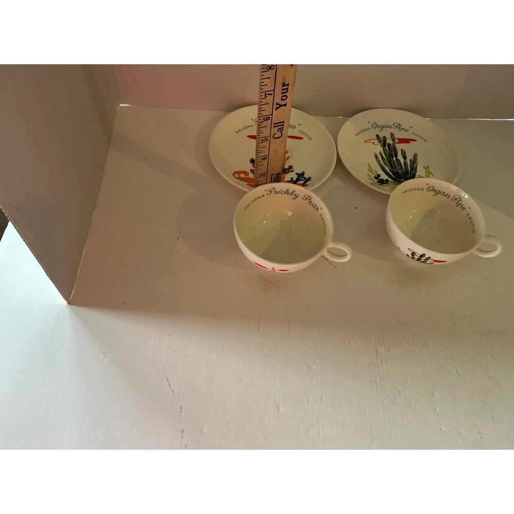 Universal Potteries Vintage Arizona Cactus Teacup Saucer Set Prickly Pear 2pc
